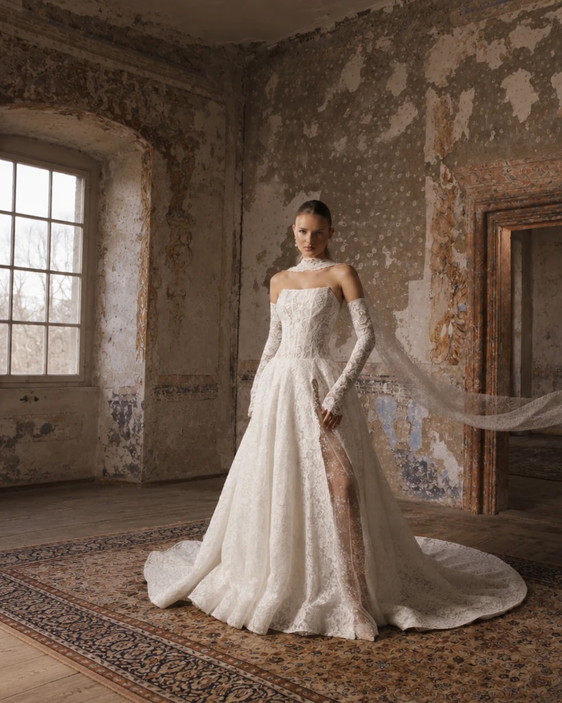 Vestido de novia con mangas largas de encaje